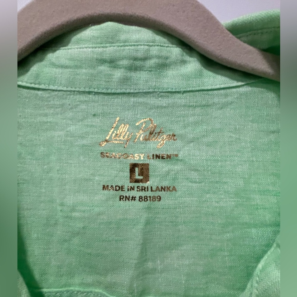 Lilly Pulitzer Jade Lime 100% Linen Button-Up Shirt - Picture 2 of 3